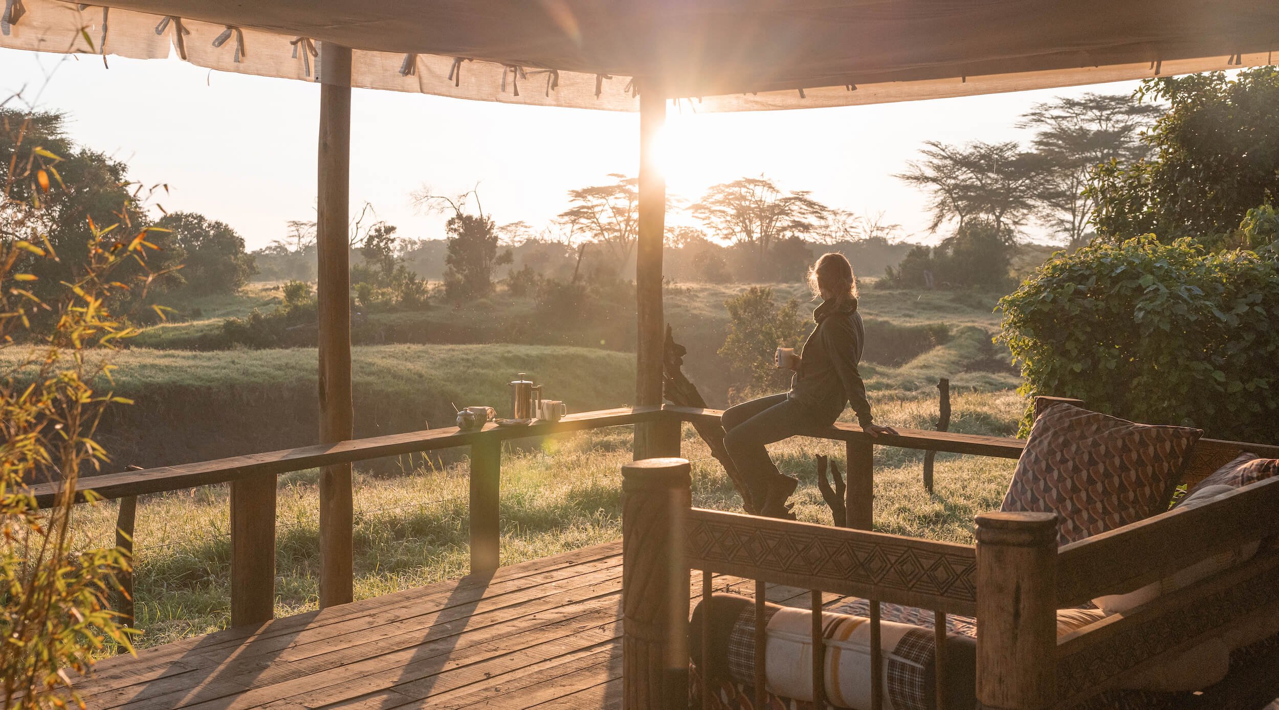 Cottage deck at dusk, Ol Pejeta